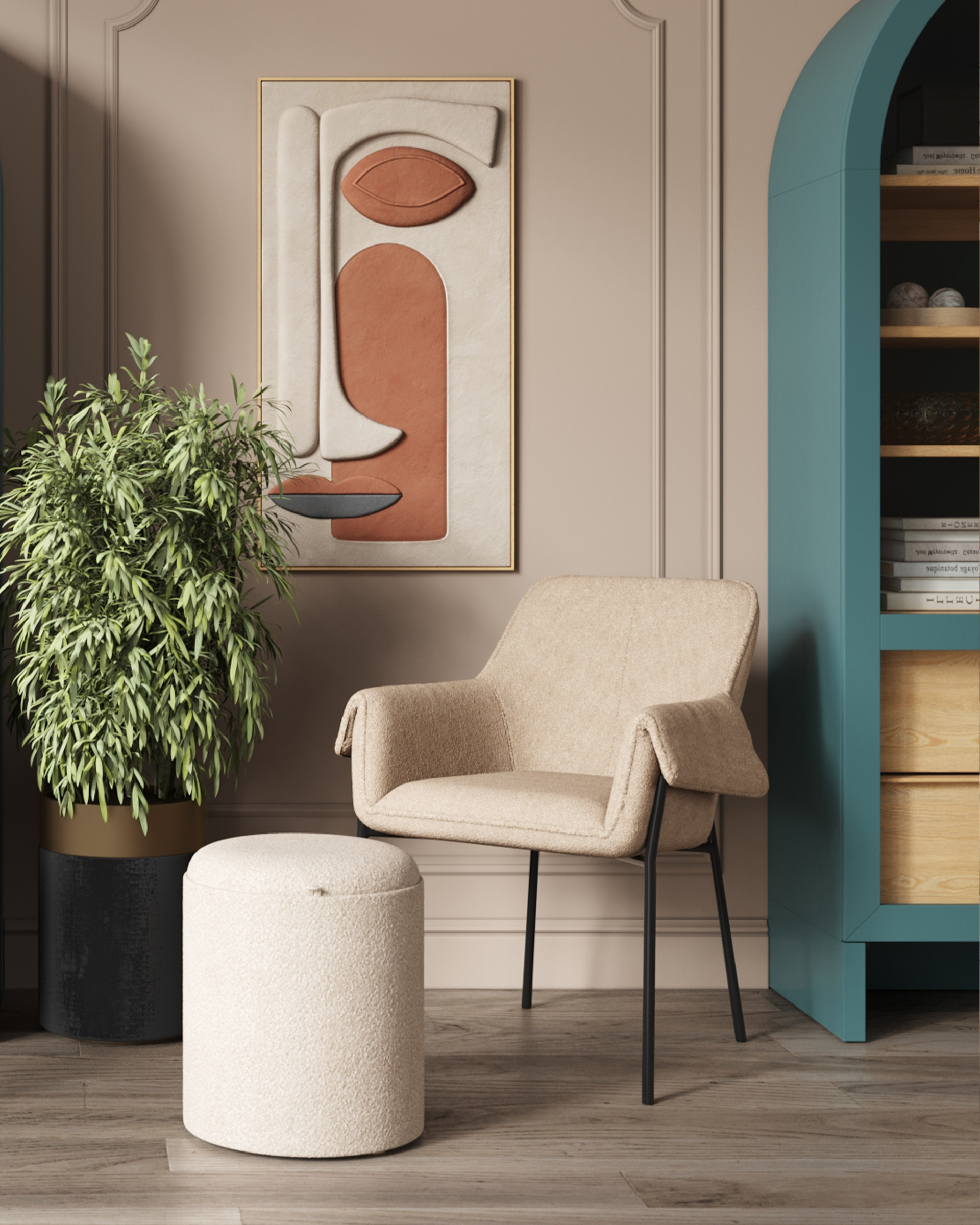 Пуф-столик с ящиком Хюгге S букле бежевый — изображение 4