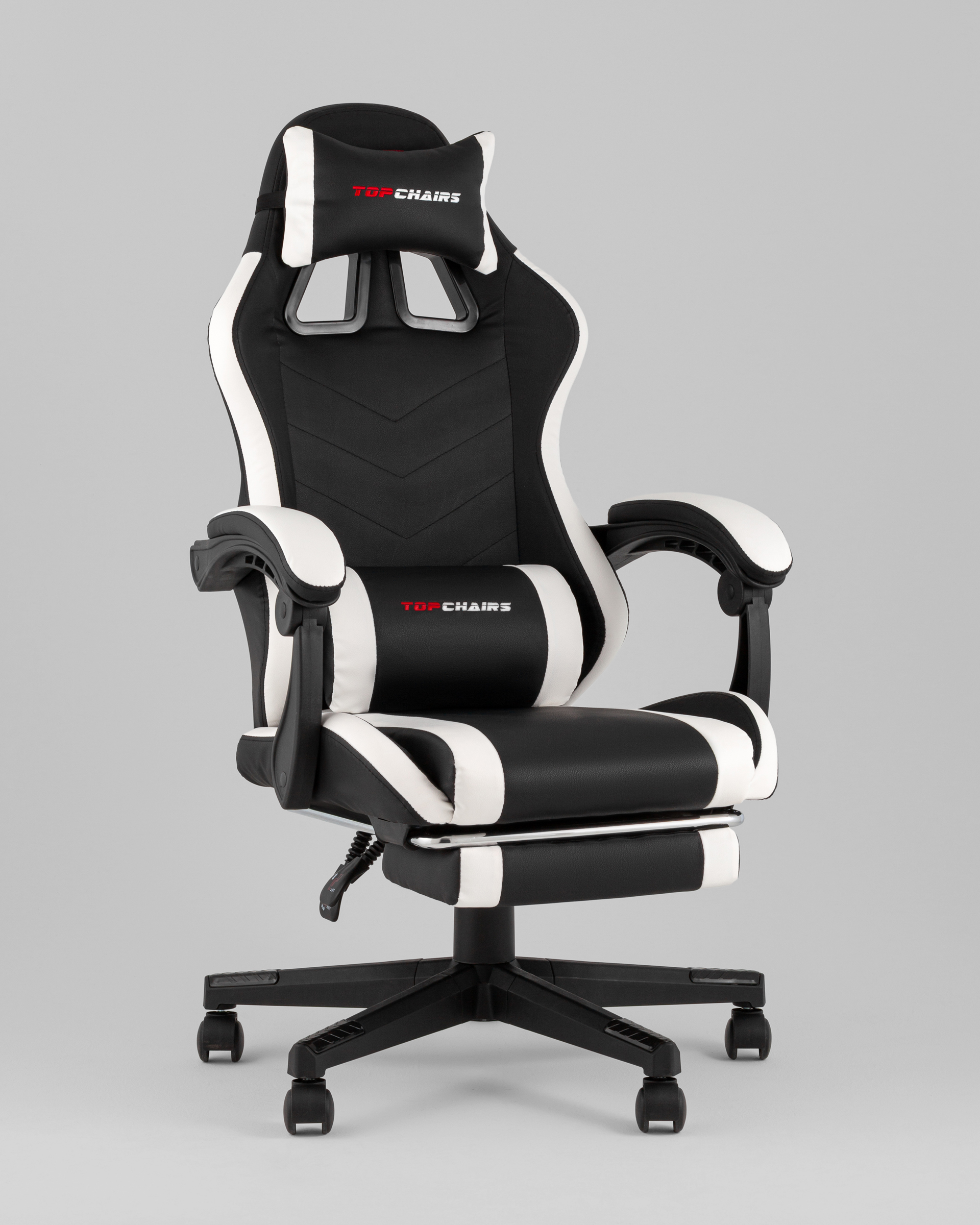 Кресло спортивное TopChairs Prophet с оттоманкой черно-белый — изображение 2