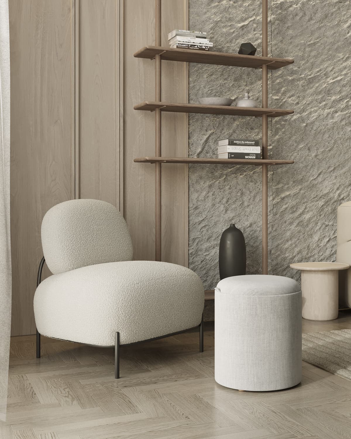 Пуф-столик с ящиком Хюгге S рогожка белый — изображение 3