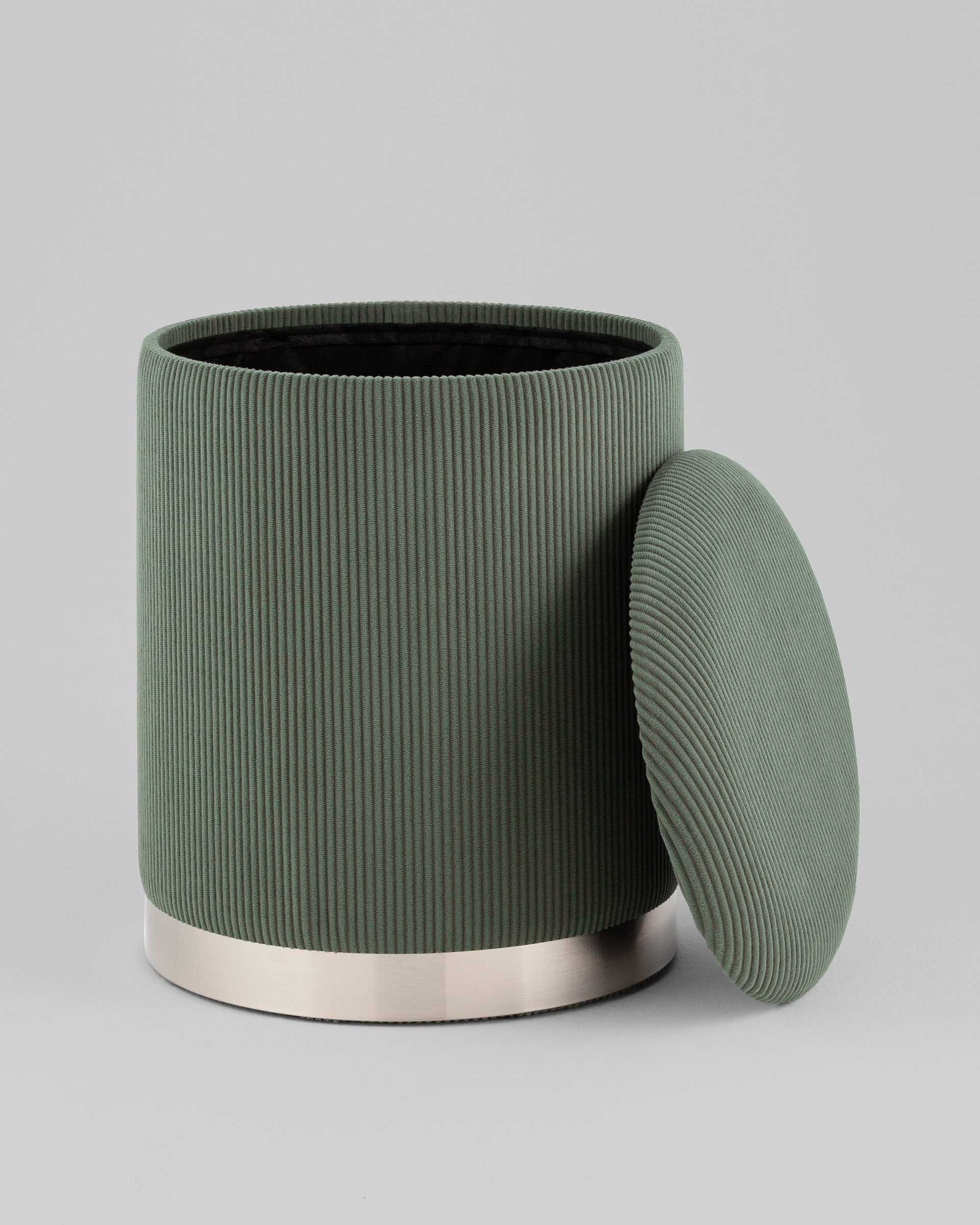 Пуф Эмили с ящиком серебро вельвет зелёный — изображение 3