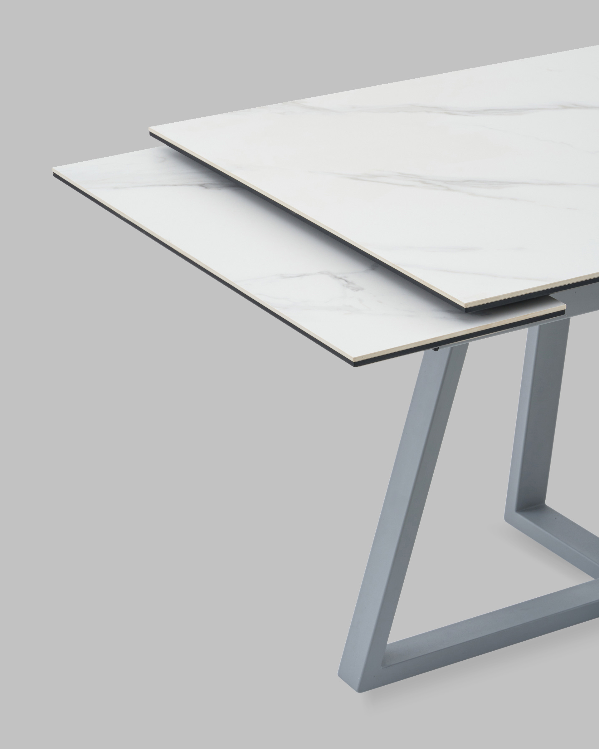 Стол Керас 120-180/80/75 столешница МДФ16/керамика Snow white подстолье металл серый — изображение 7