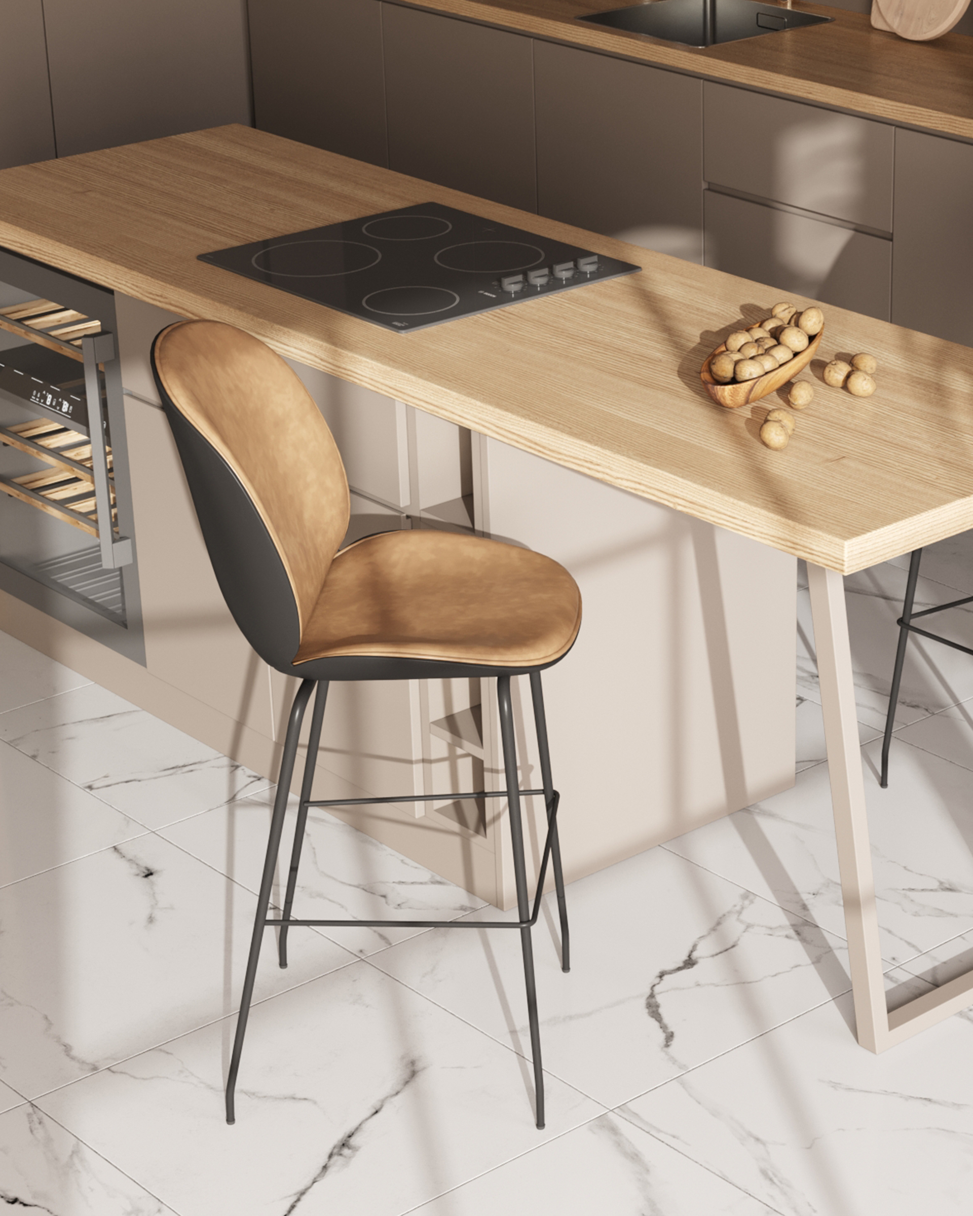 Стул барный Beetle PU со спинкой бежевый — изображение 3