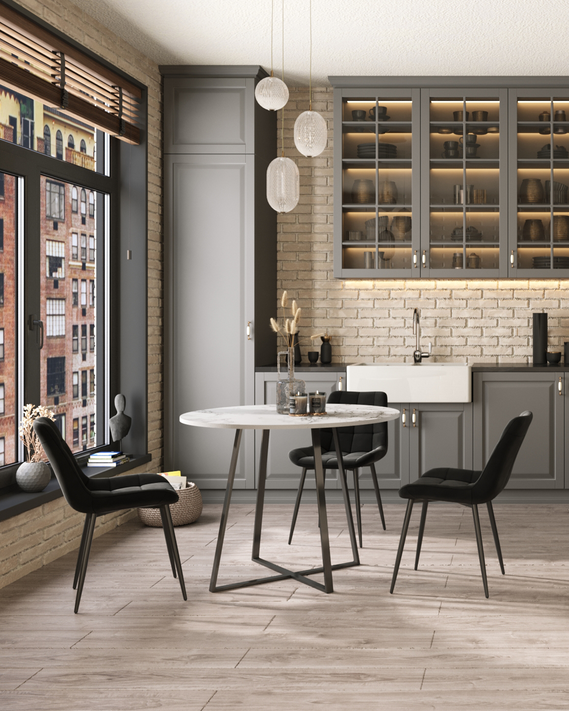 Стол обеденный Дакота 100*100 белый мрамор ножки черные — изображение 4