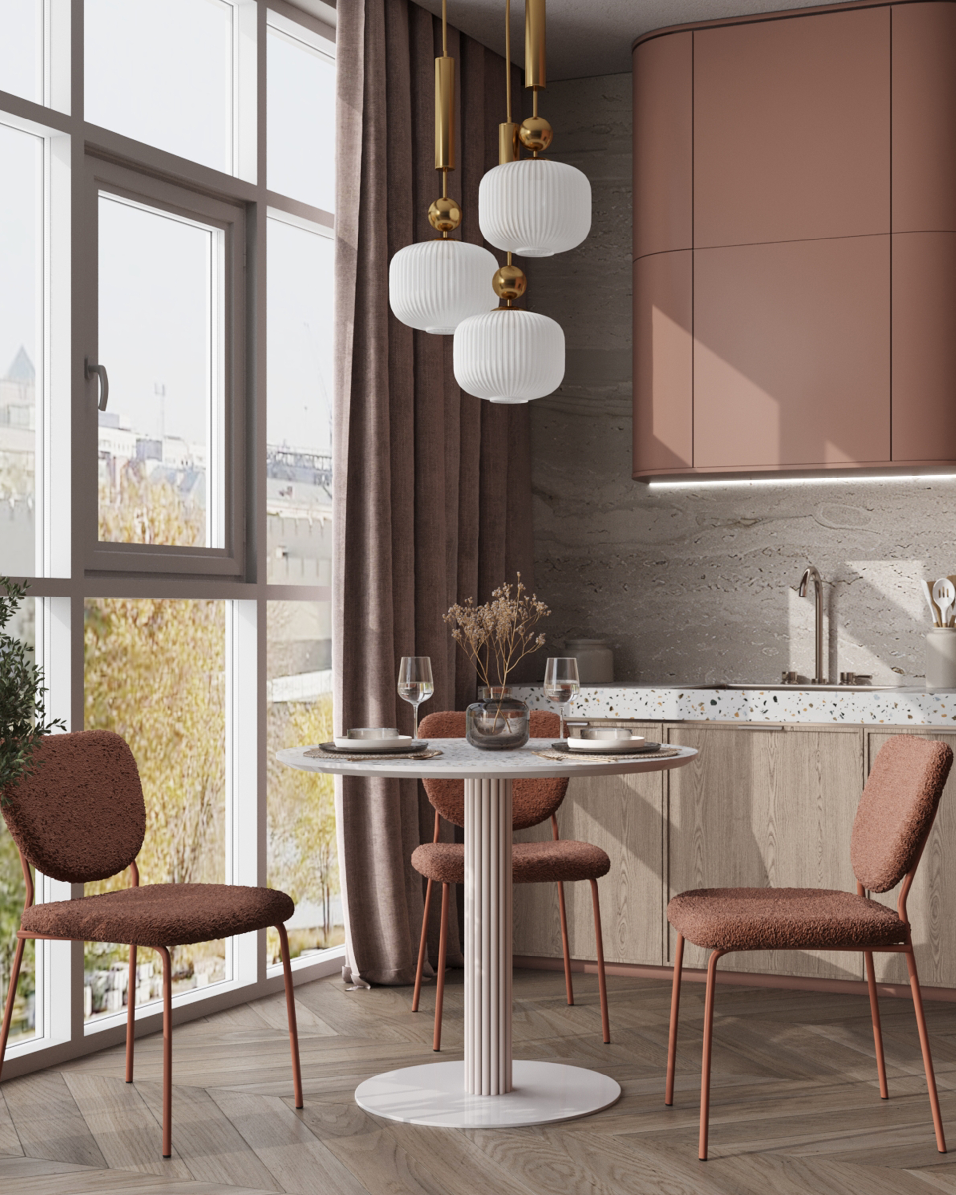 Стул обеденный Gigi коричневый букле розовые ножки — изображение 3