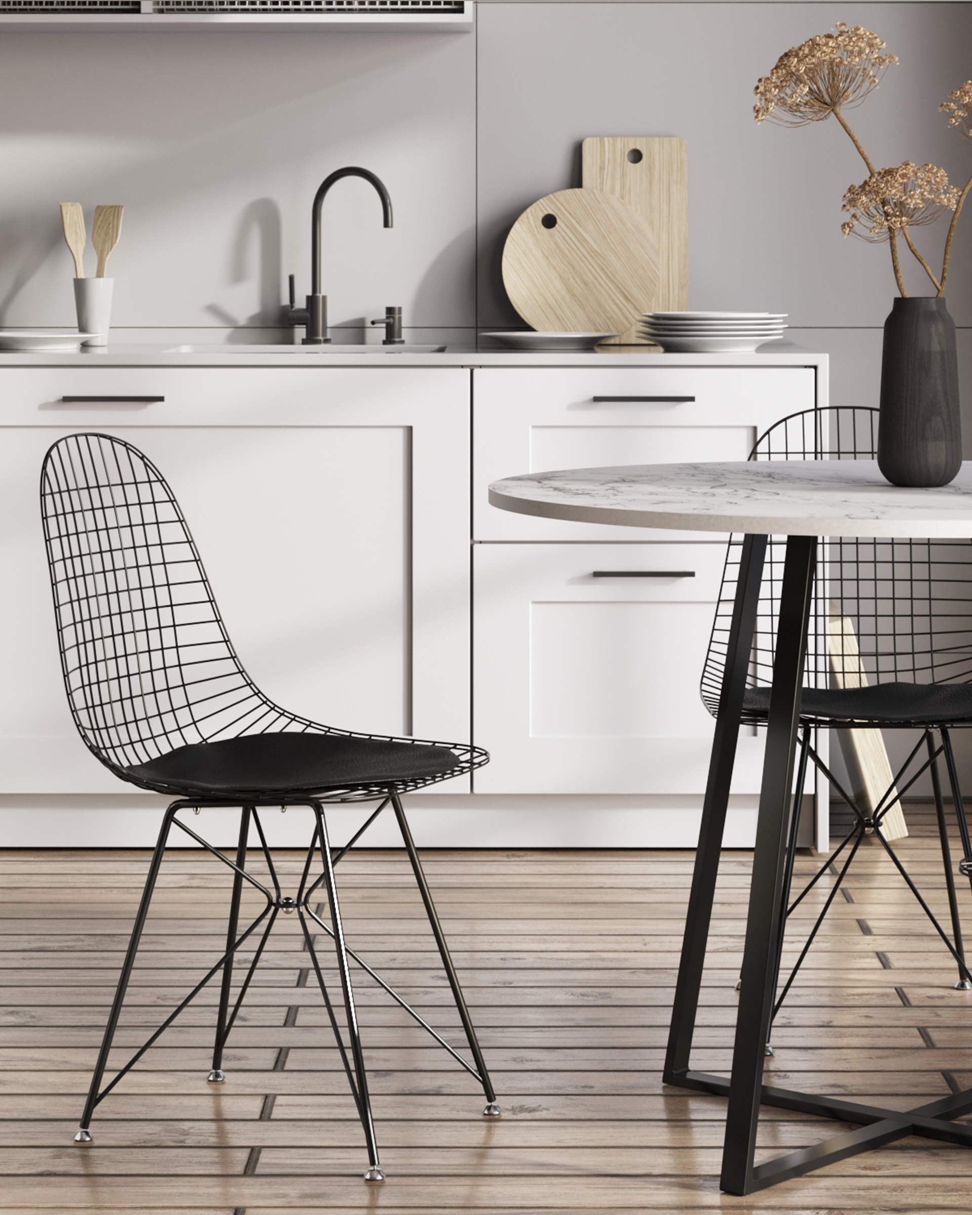 Стул обеденный Eiffel черный с черной подушкой — изображение 3