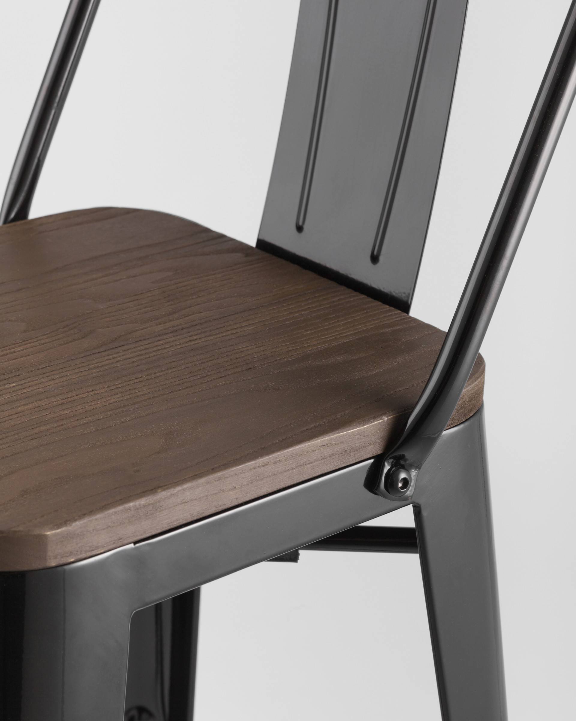 Стул полубарный TOLIX WOOD со спинкой черный глянцевый — изображение 9