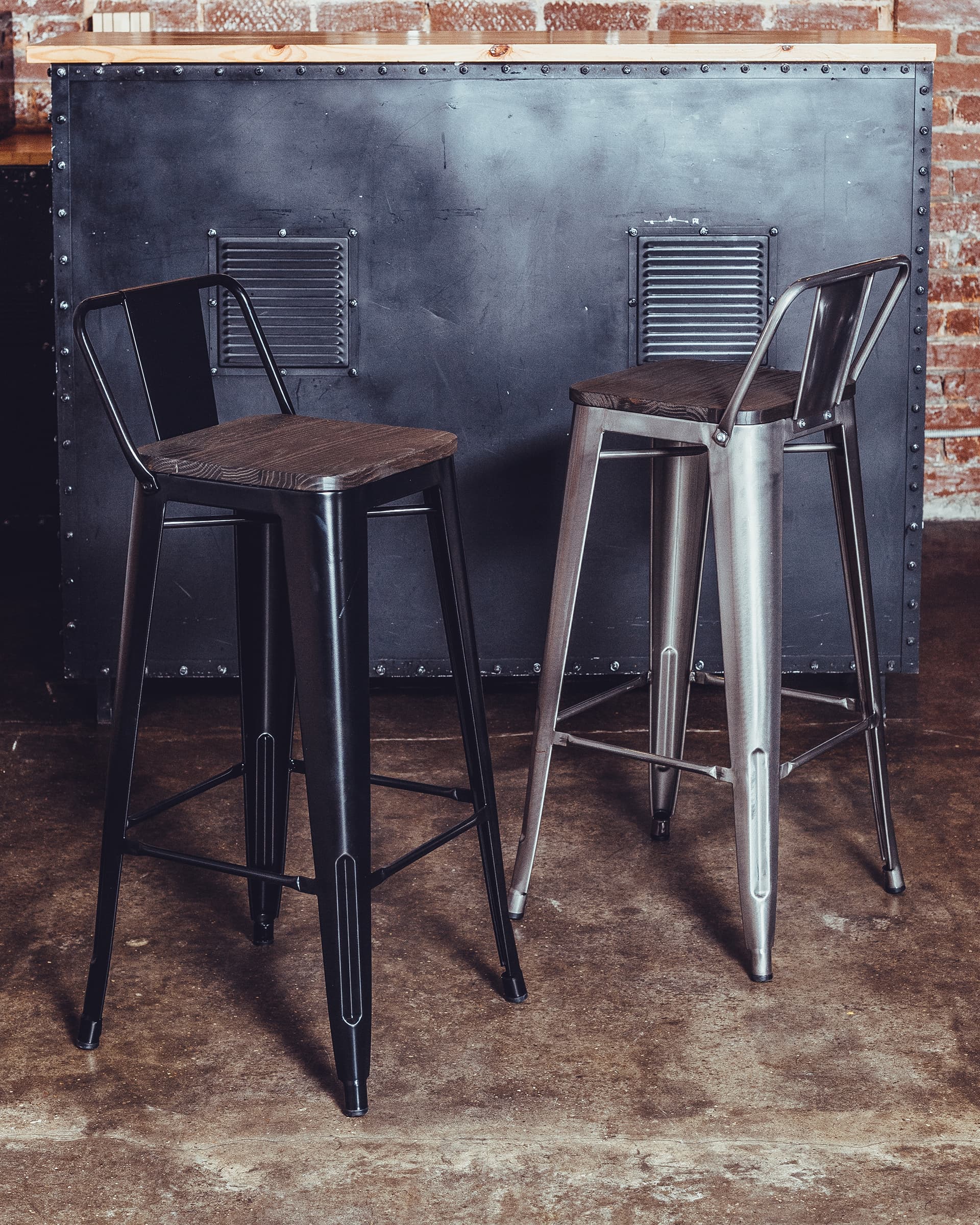 Стул полубарный TOLIX WOOD со спинкой черный глянцевый — изображение 3