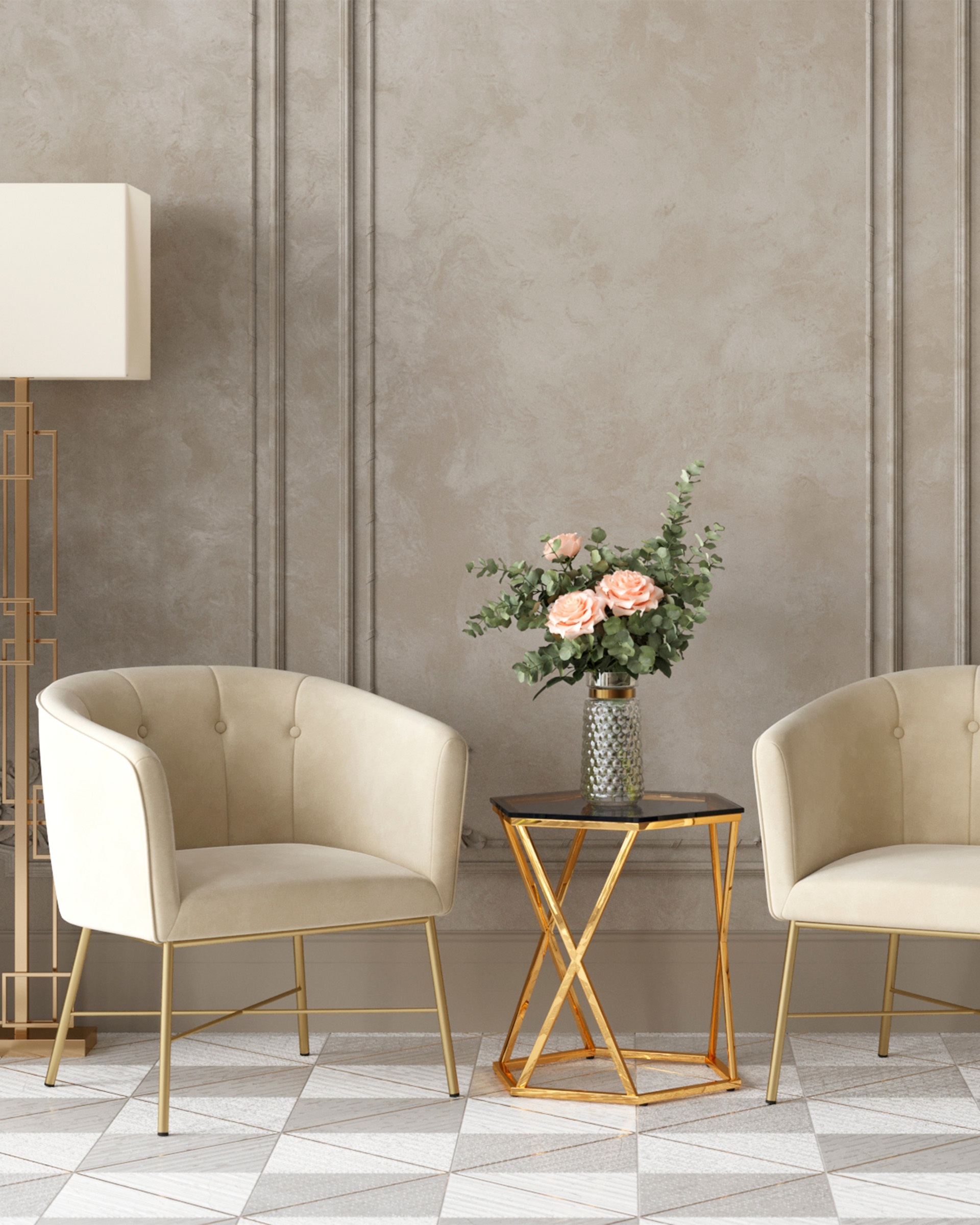 Журнальный столик Круз 93*80 стекло smoke сталь золото — изображение 4