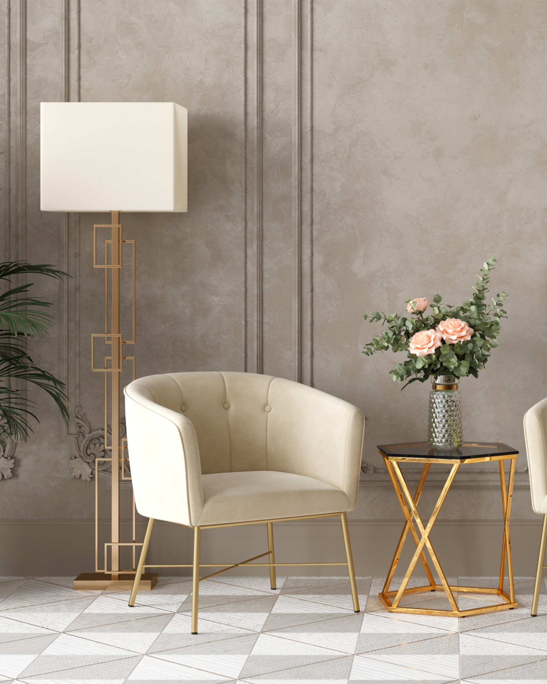 Журнальный столик Круз 93*80 стекло smoke сталь золото — изображение 3