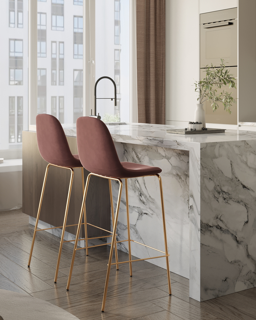 Стул барный Валенсия SN велюр пыльно-розовый золотые ножки — изображение 4