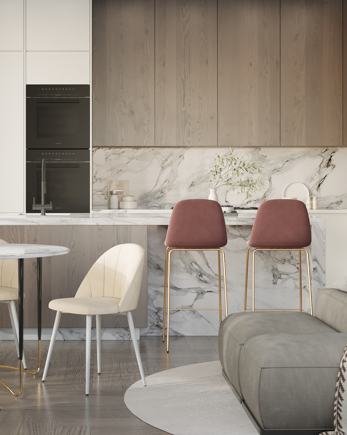 Стул барный Валенсия SN велюр пыльно-розовый золотые ножки — изображение 3