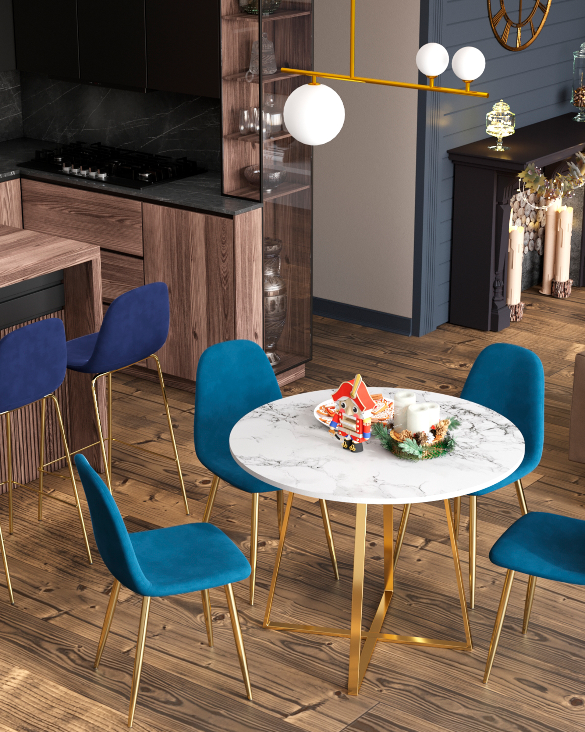 Стол обеденный Дакота 100*100 белый мрамор ножки золото — изображение 4