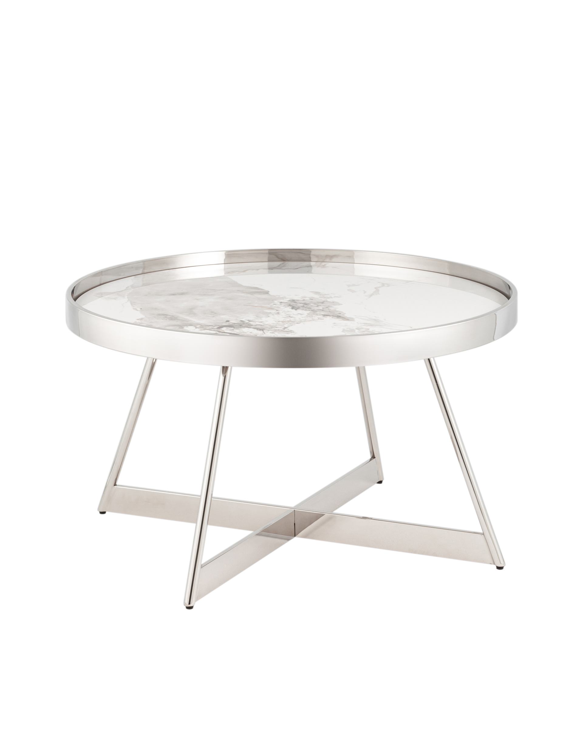 Журнальный столик Гера 80*80см белая керамика сталь серебро