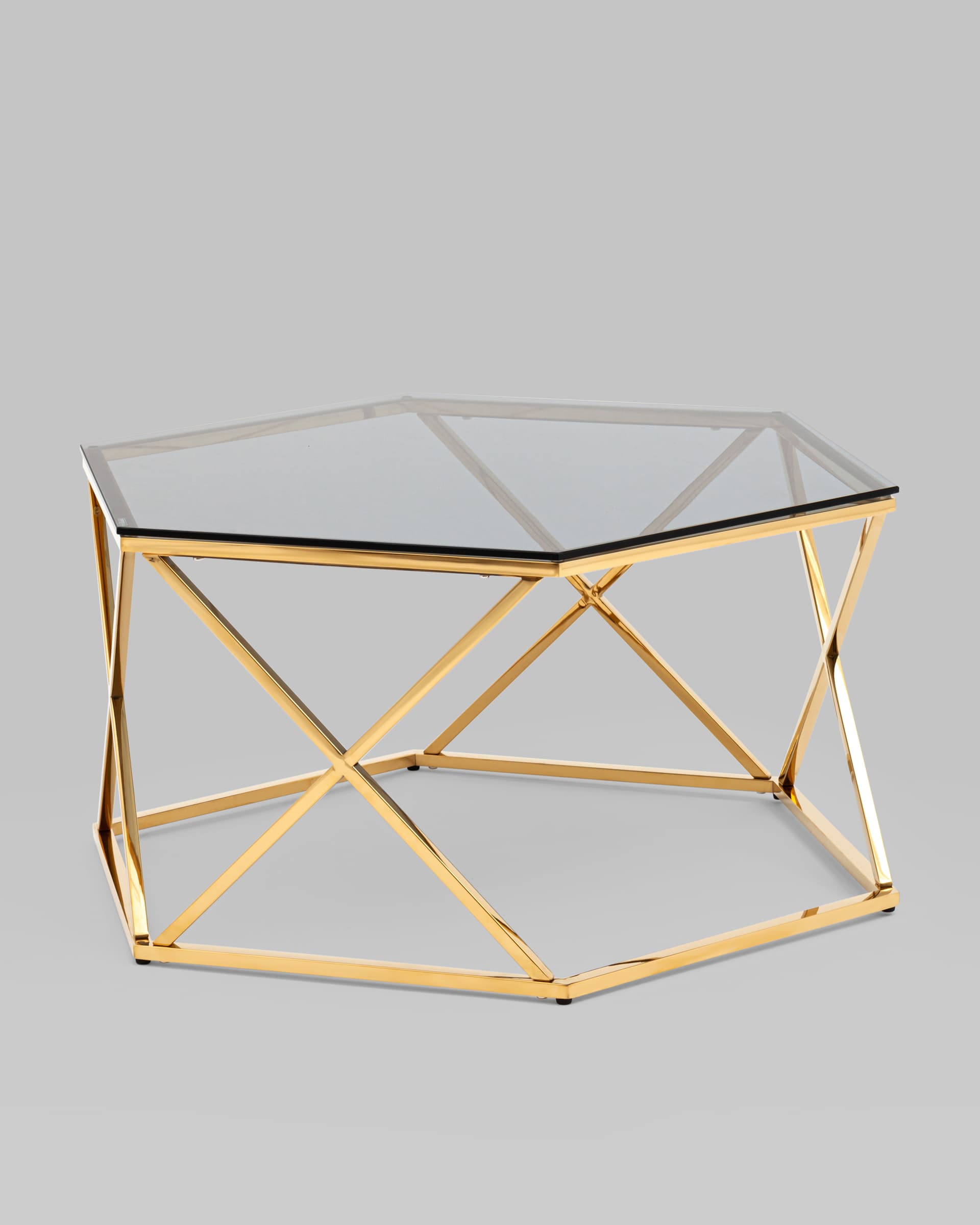 Журнальный столик Круз 93*80 стекло smoke сталь золото — изображение 2