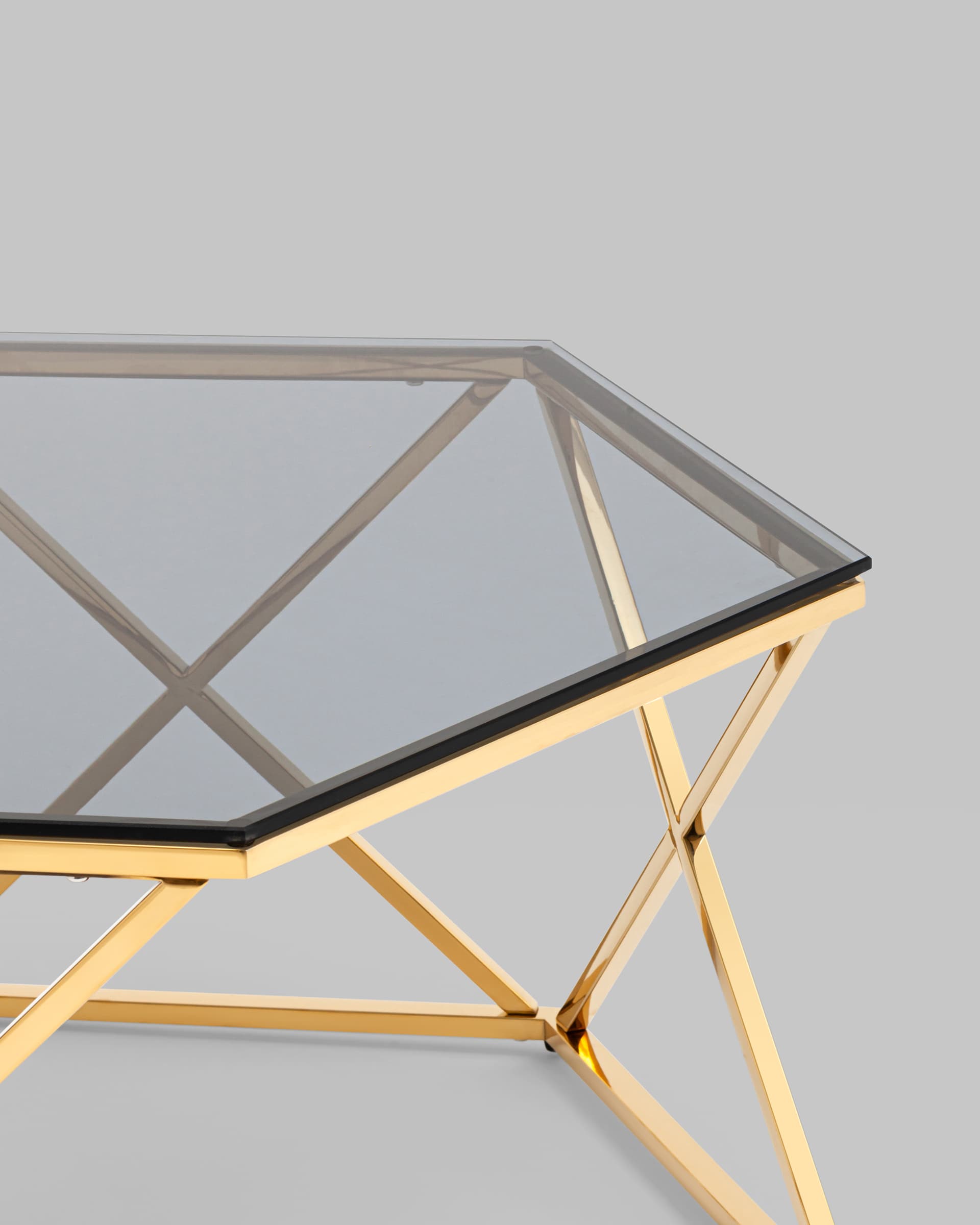 Журнальный столик Круз 93*80 стекло smoke сталь золото — изображение 7