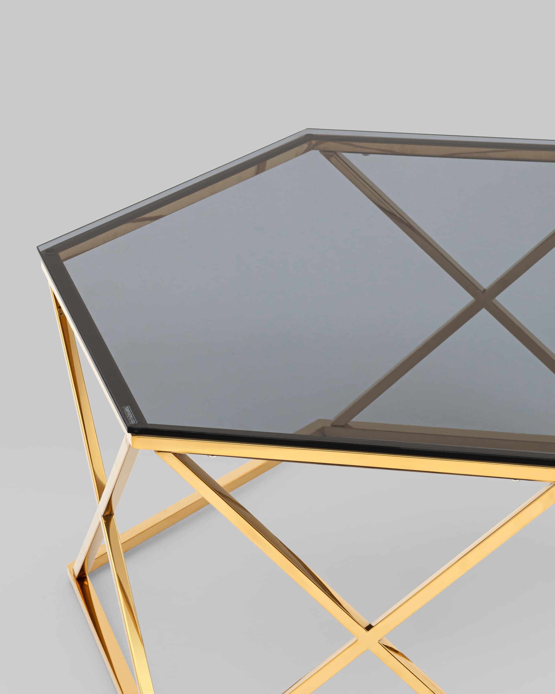 Журнальный столик Круз 93*80 стекло smoke сталь золото — изображение 8